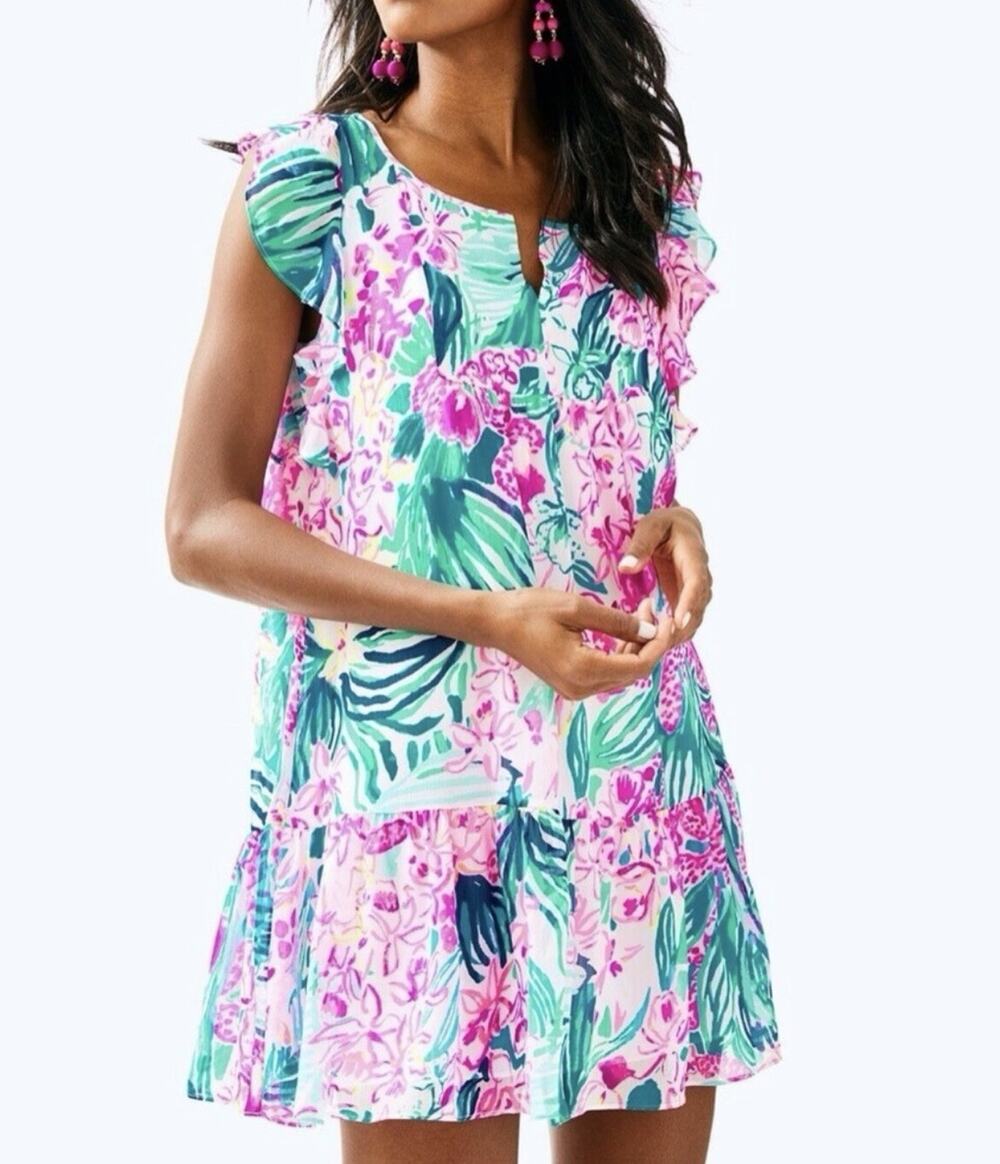 Lilly Pulitzer Nora Floral Ruffle Sleeve Dress Size S